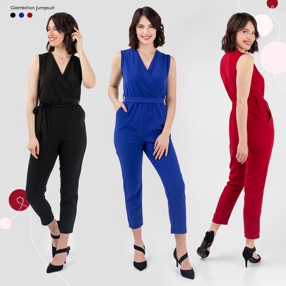 . Pants - Sophisticated BLACK Jumpsuit with V-Neck and Fitted Waist